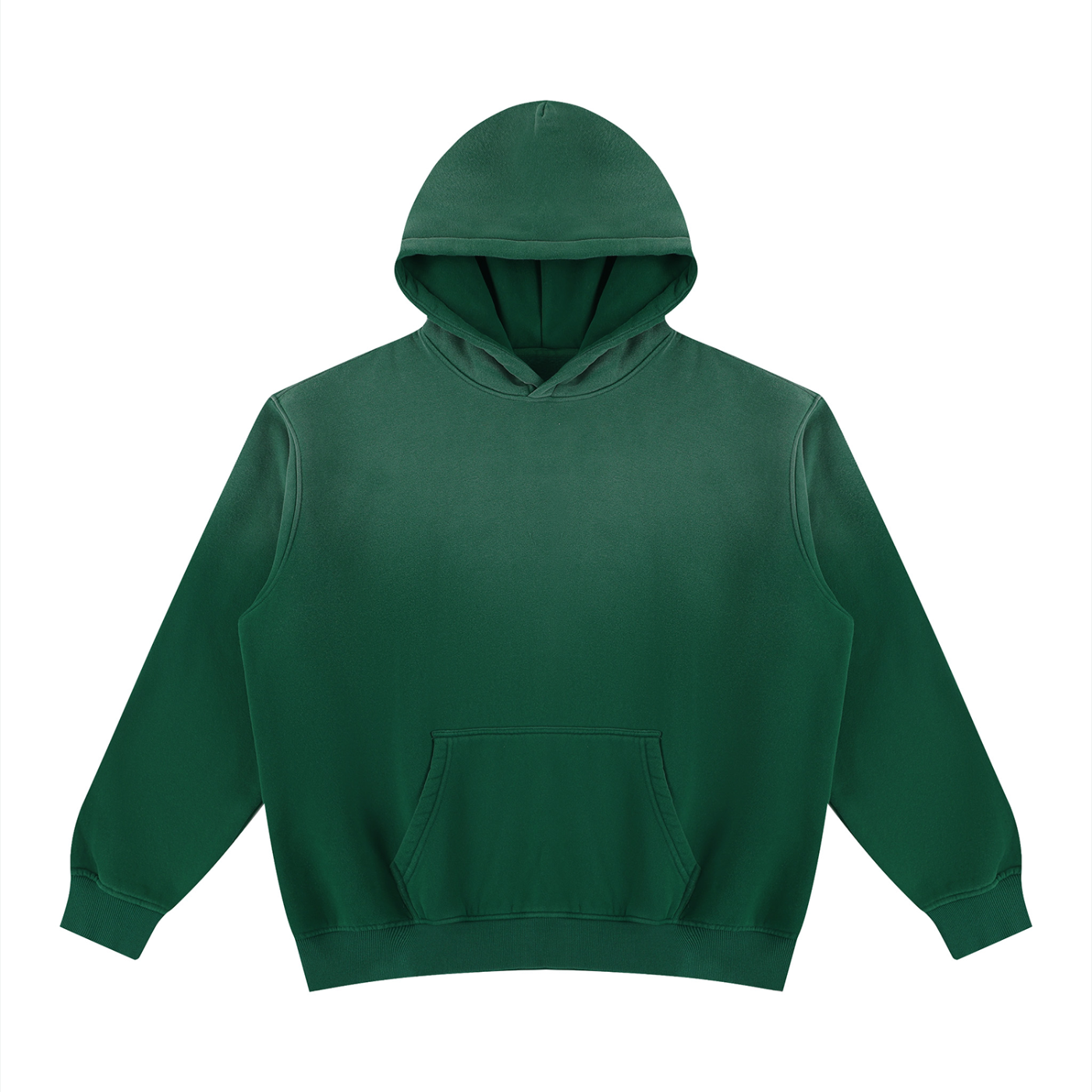 Unisex Vintage Wash Fleece Hoodie in Dark Green — front view
