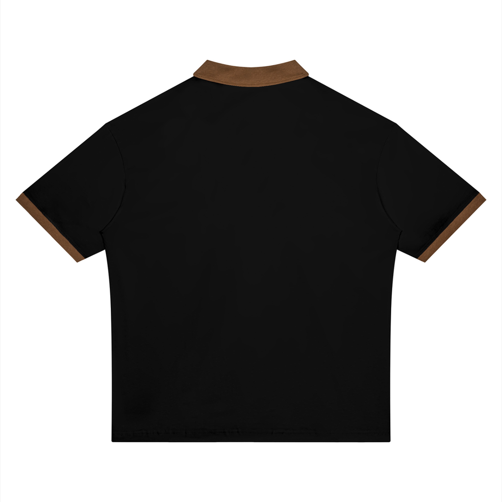 Black with Brown Unisex Color Block Polo Shirt back product view