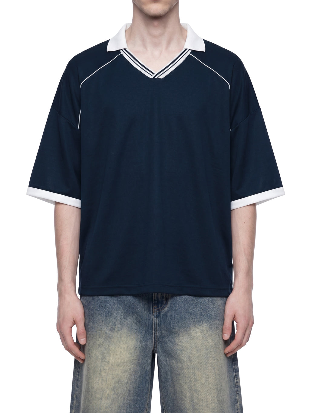 Unisex Collared Piping Boxy Soccer Jersey