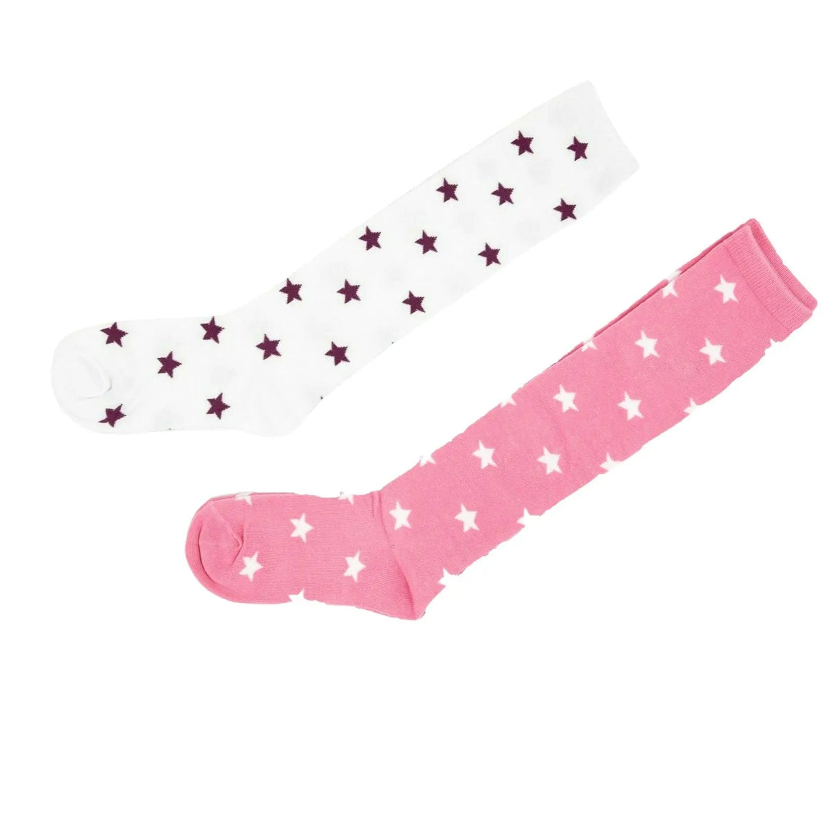 Star Knee High Socks Cotton Stocking White Pink