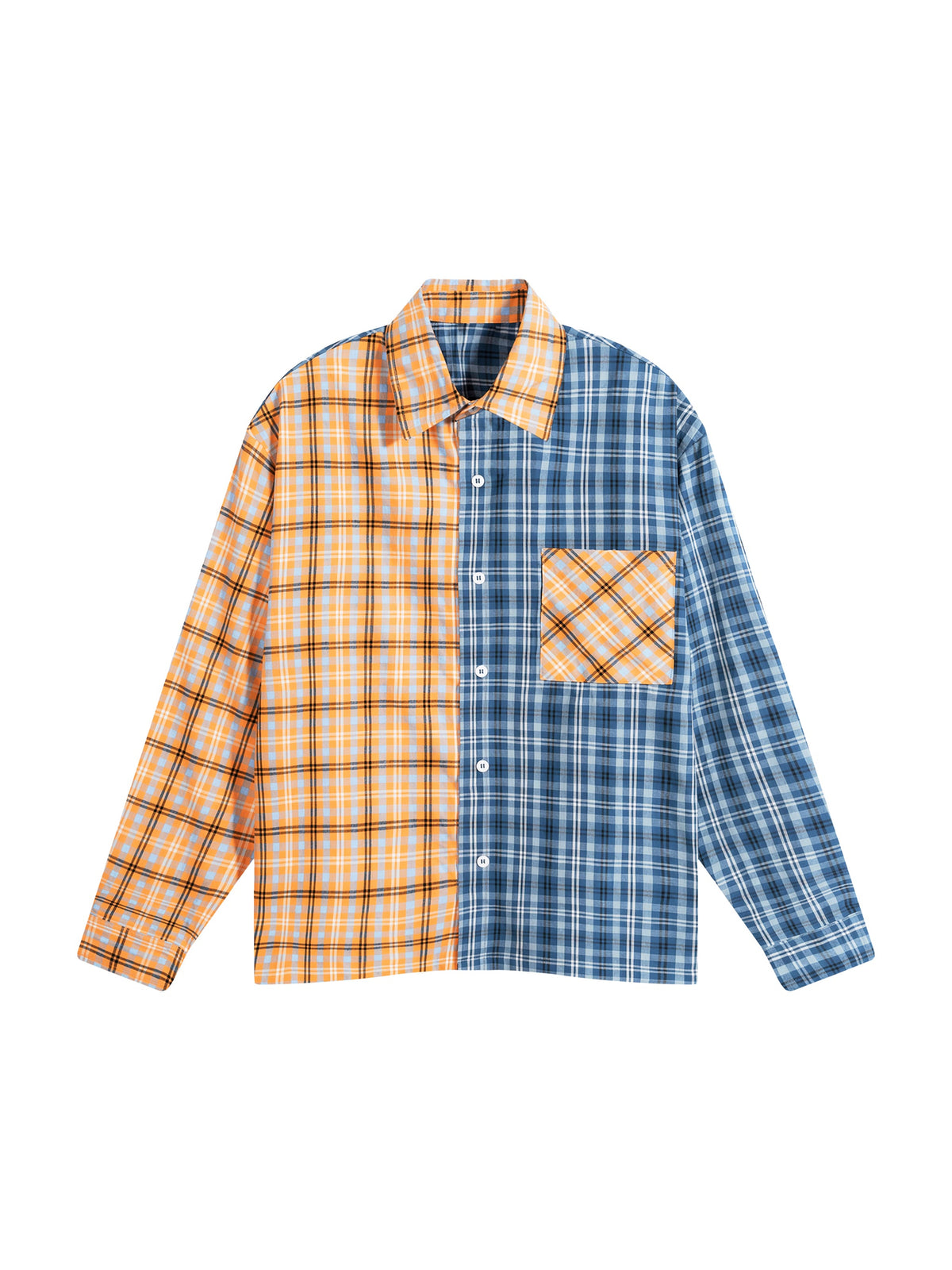 Unisex Oversized Plaid Colour Block Shirt