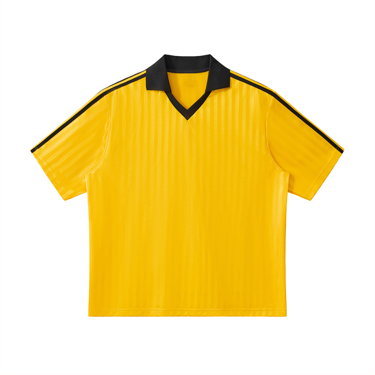 Yellow with Black Unisex Contrast-Collar Striped Soccer Jersey front view