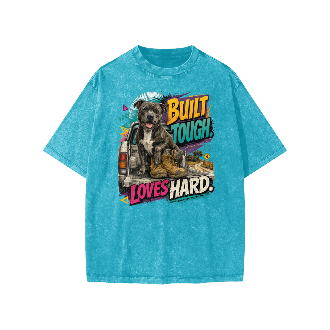 Built Tough Loves Hard snow-washed kids’ T-shirt in sky blue