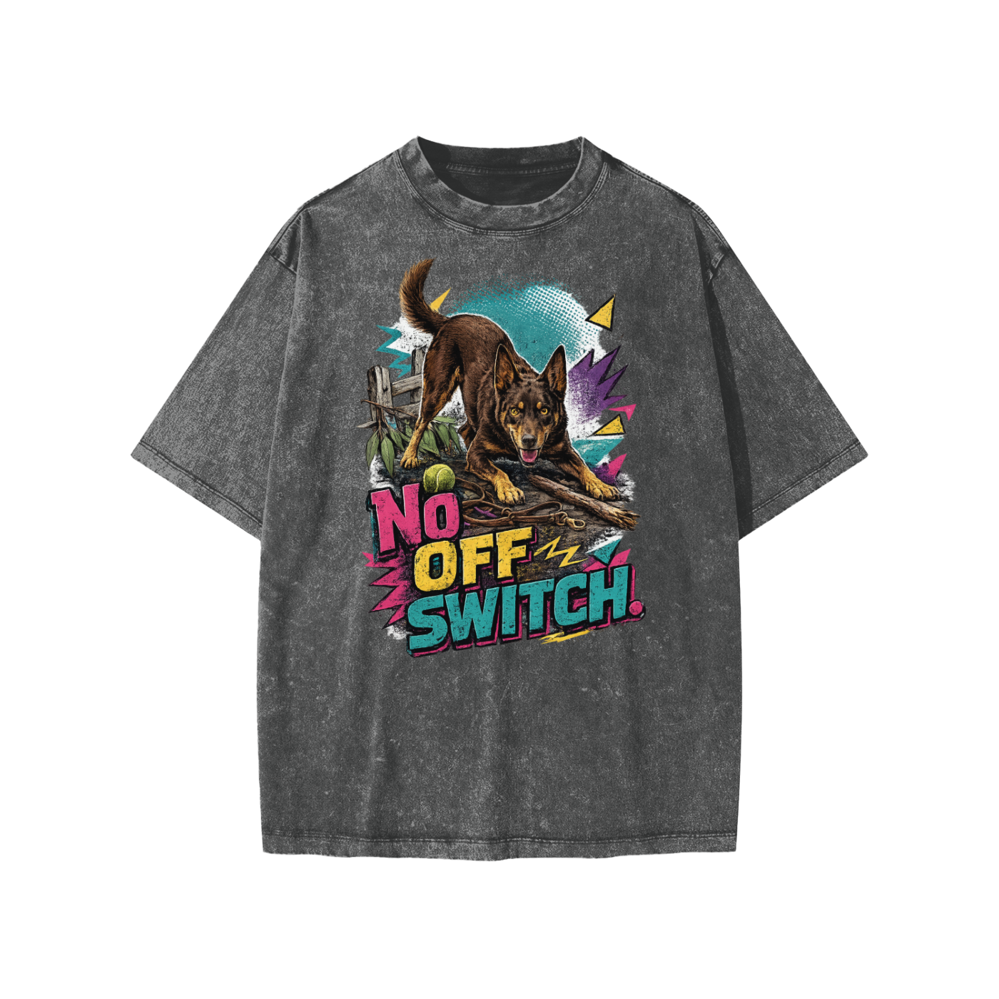 No Off Switch snow-washed kids’ T-shirt in dark grey