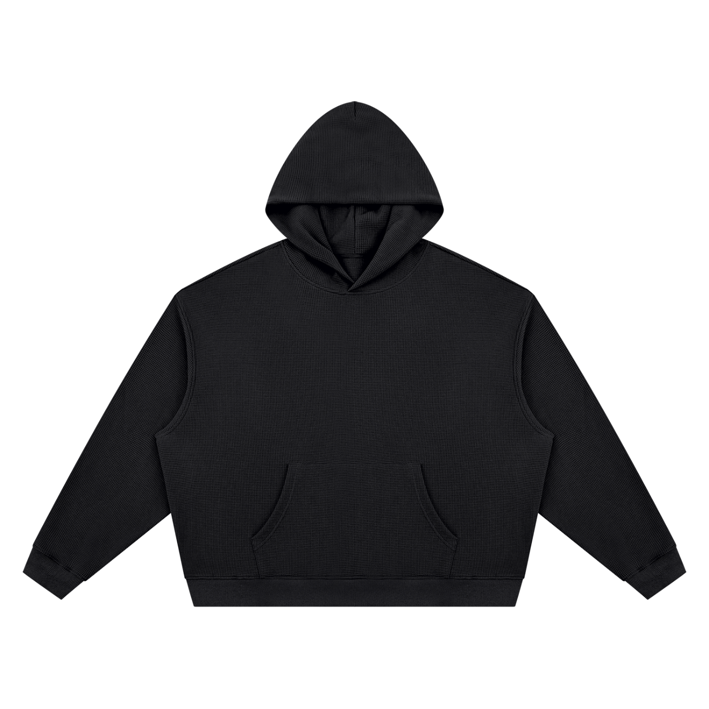 Unisex Waffle Boxy Hoodie in Black — front view
