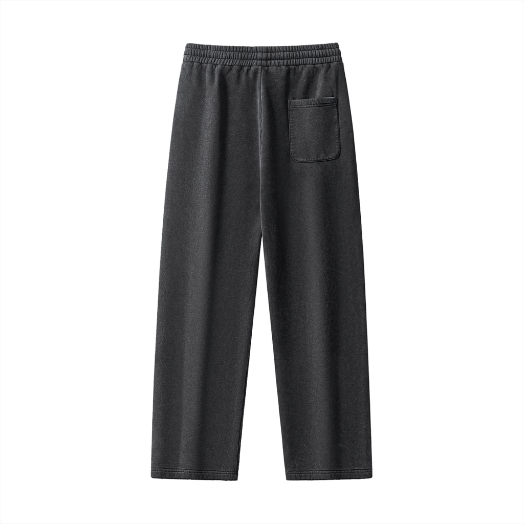 Unisex Frayed Enzyme-Washed Fleece Sweatpants – Black back view