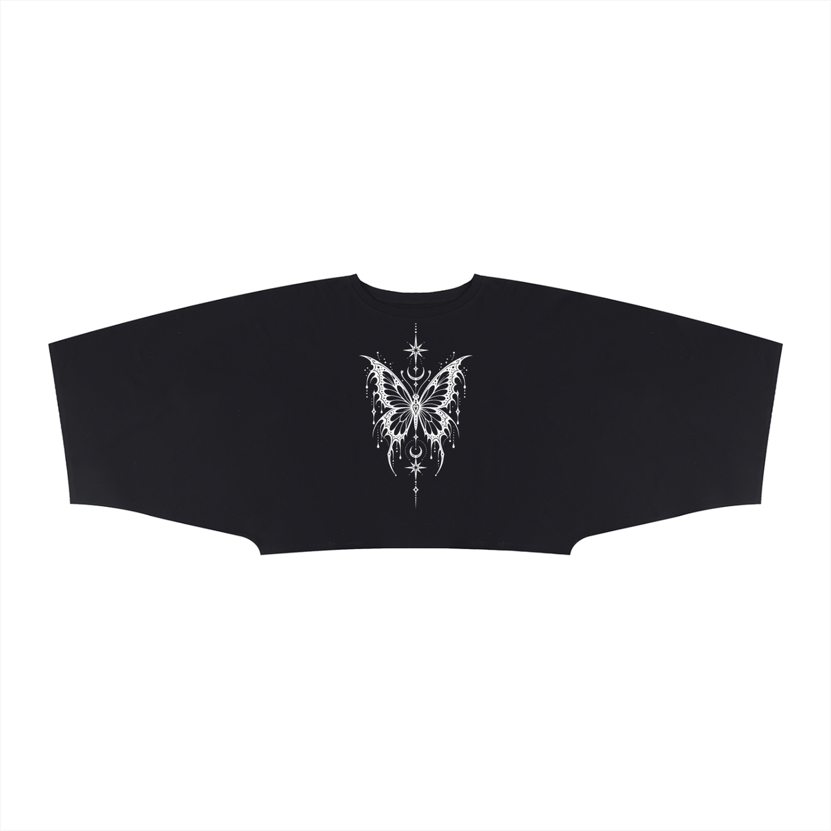 Off Script Celestial Butterfly Women’s Boxy Batwing Sleeve T-Shirt - Black front view