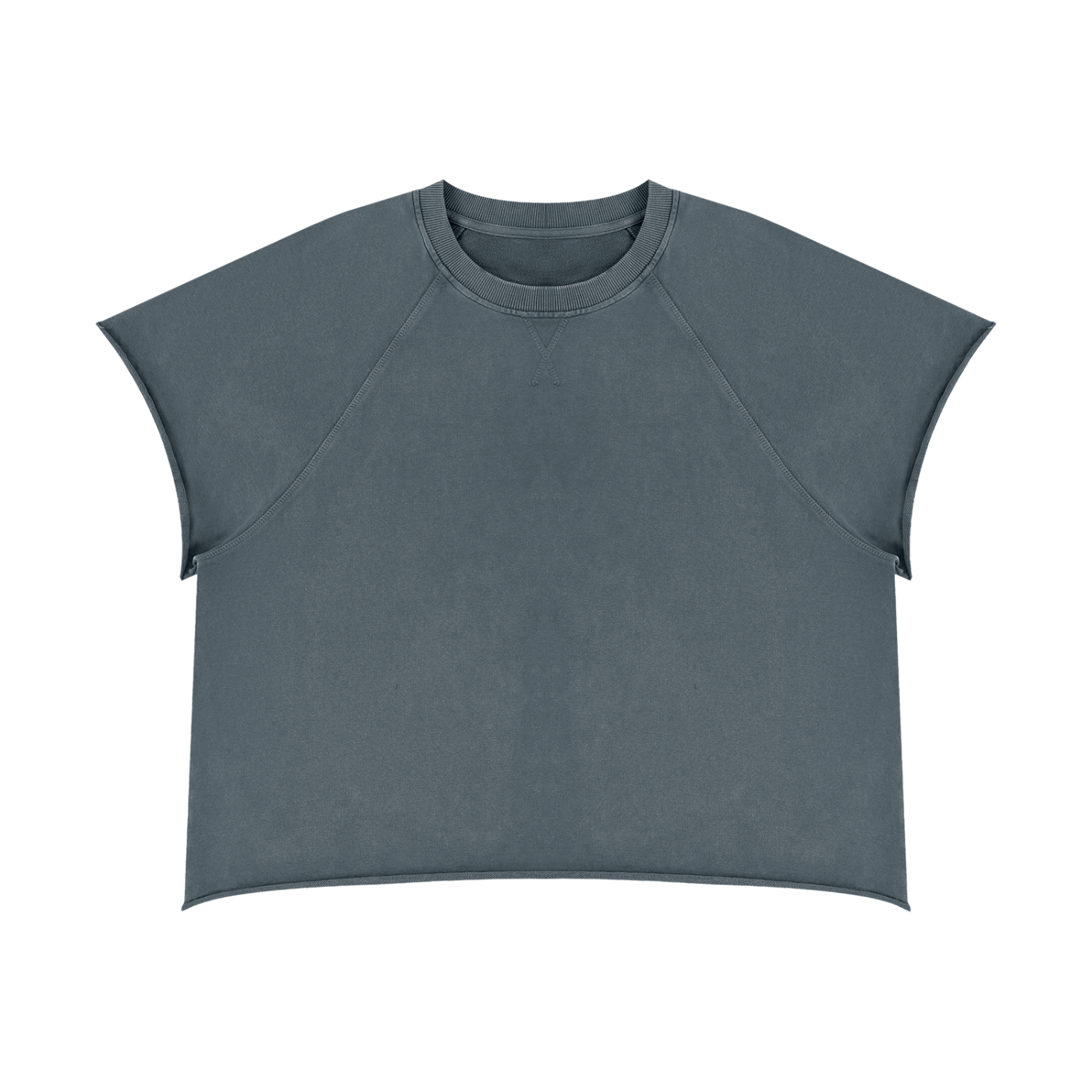 Grey Blue vintage wash raw edge T-shirt front