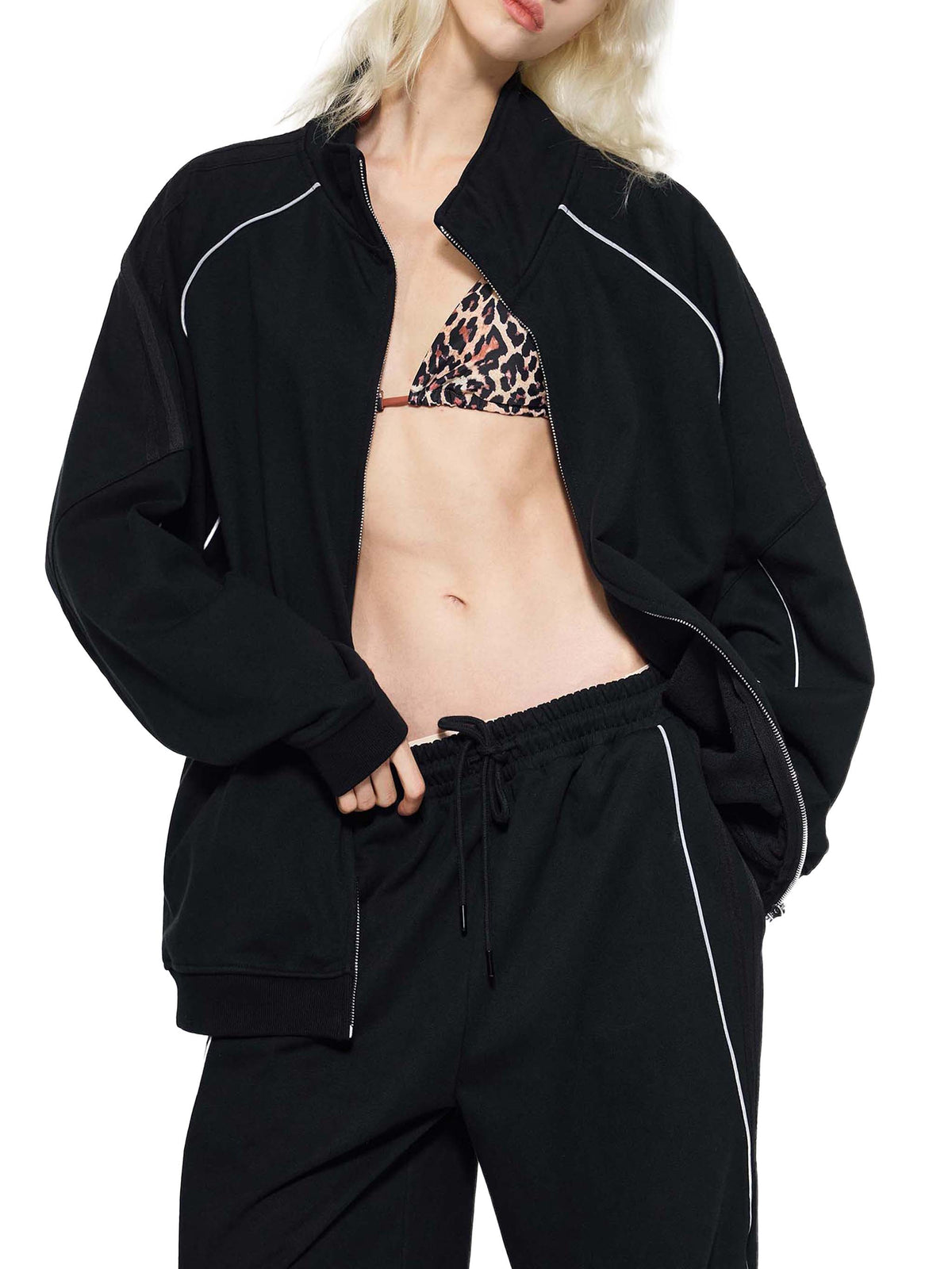 Reflective Striped Raglan Sleeve Jacket