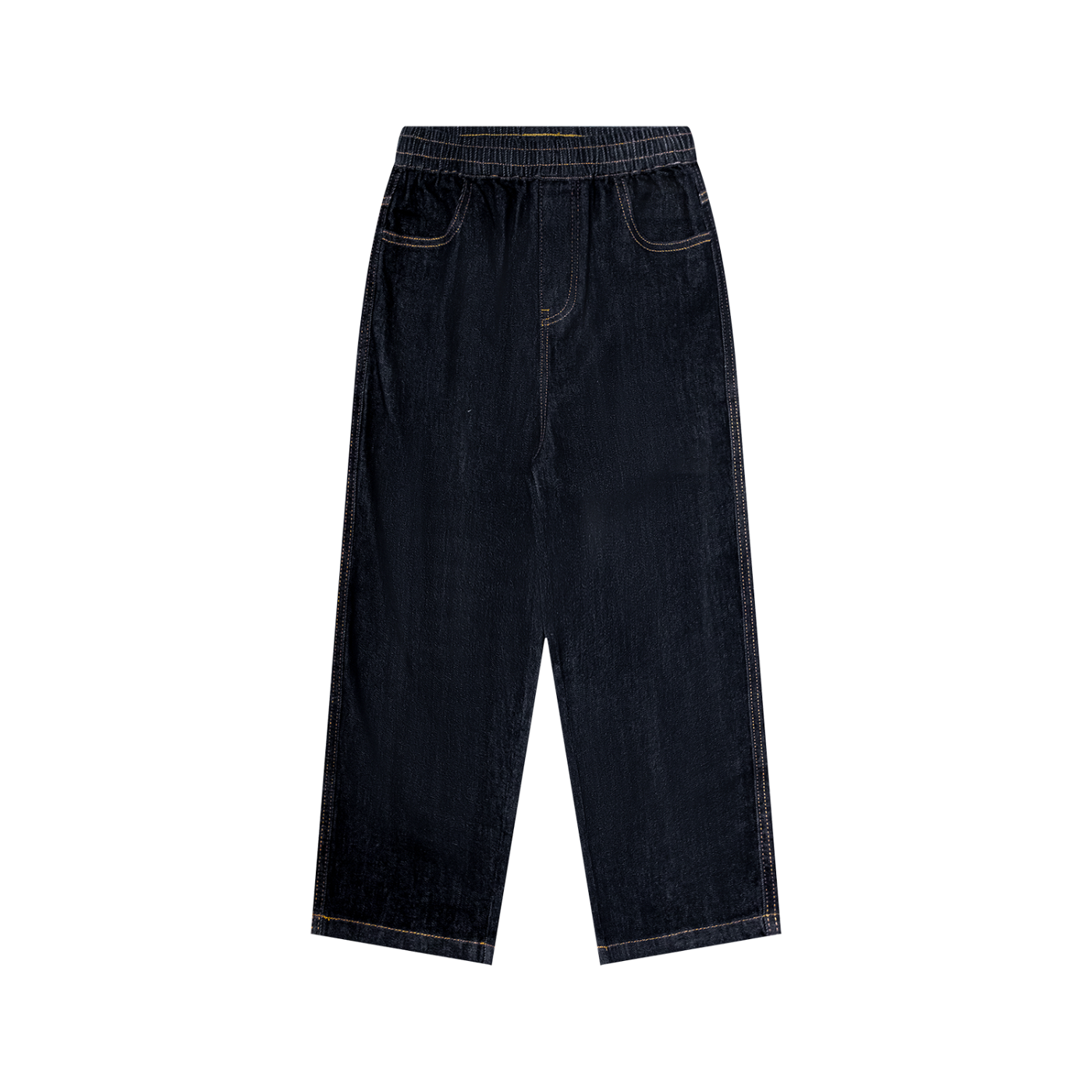 Kids’ dark-blue straight-leg elastic-waist jeans — front view
