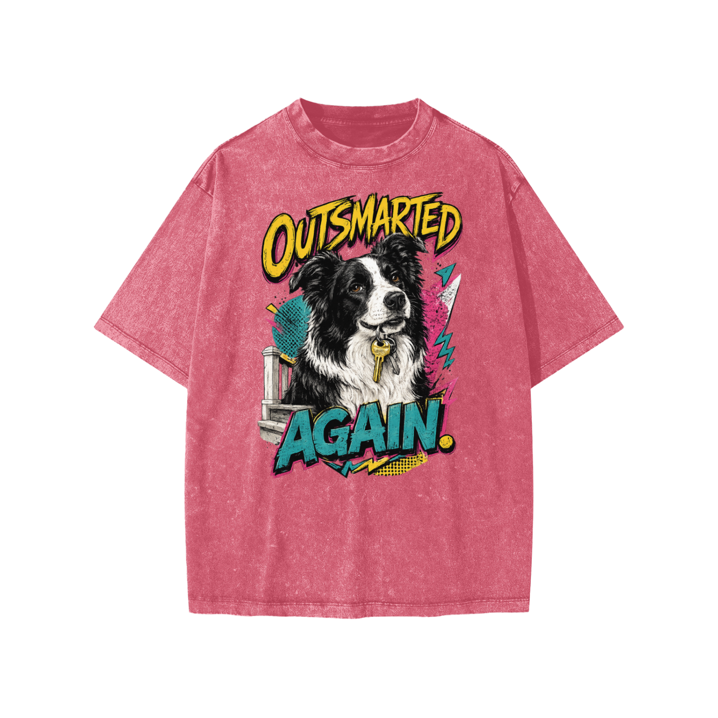 Outsmarted Again snow-washed kids’ T-shirt in cherry colour