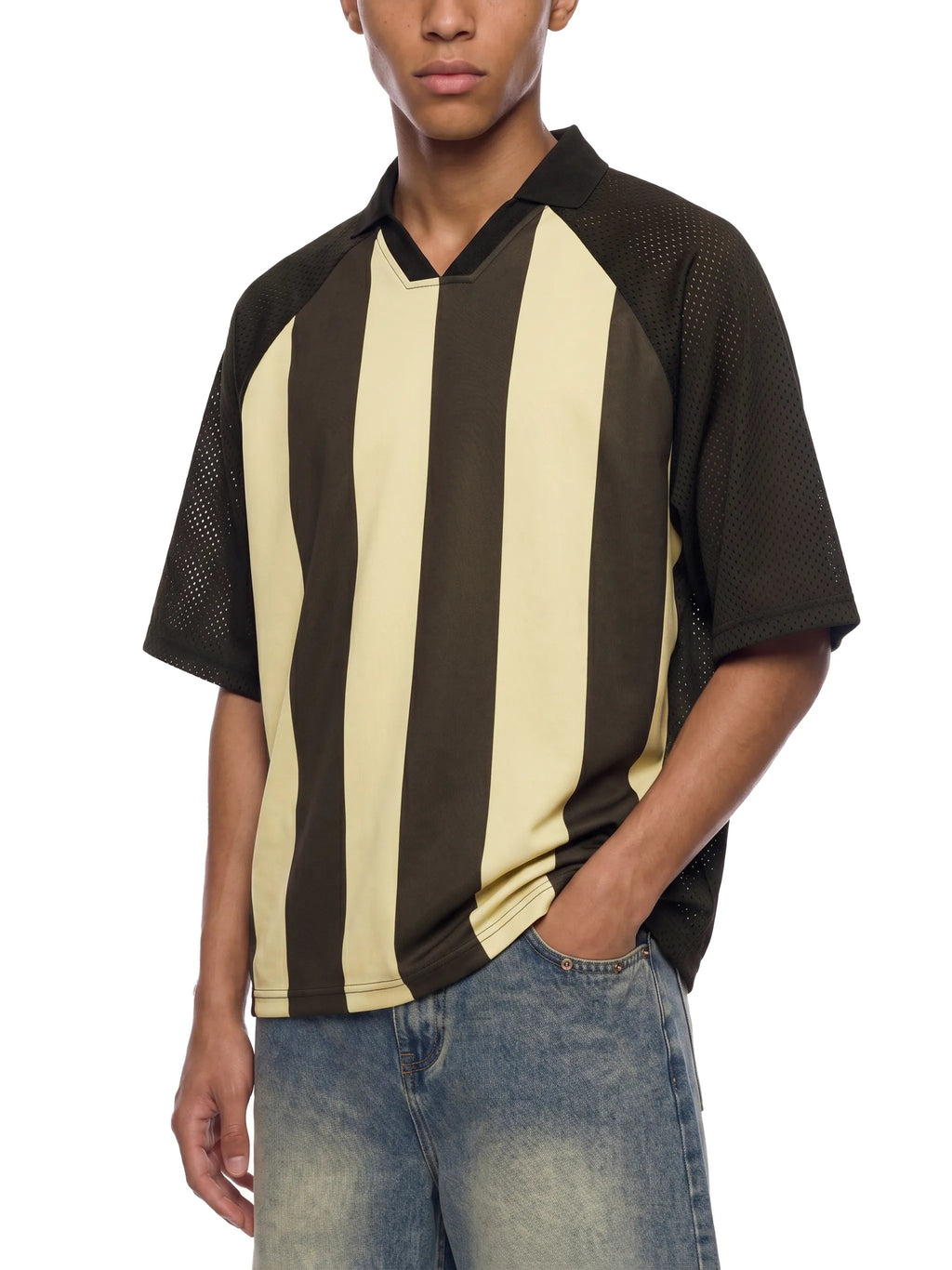 Unisex Striped Mesh Boxy Soccer Jersey