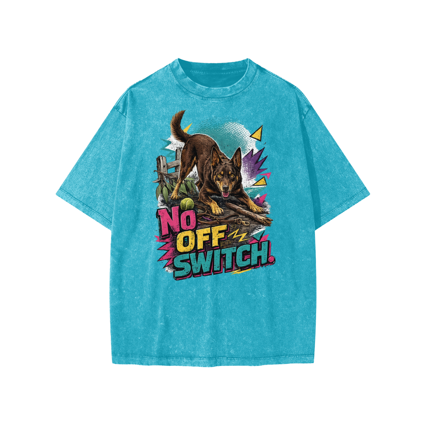 No Off Switch snow-washed kids’ T-shirt in sky blue
