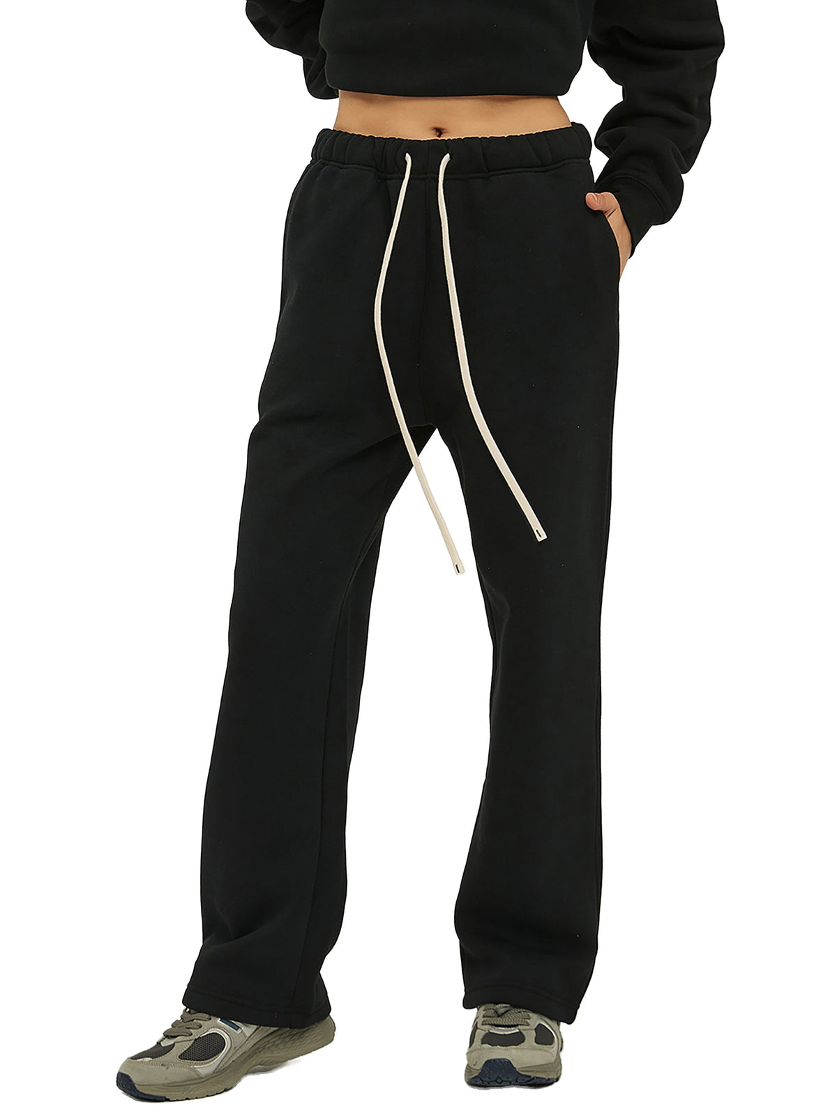Unisex Solid Colour Fleece Straight-Leg Pants