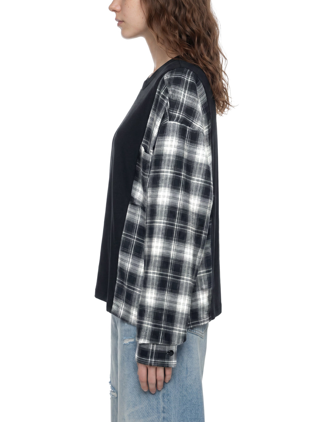Unisex Plaid Panel Long Sleeve T-Shirt