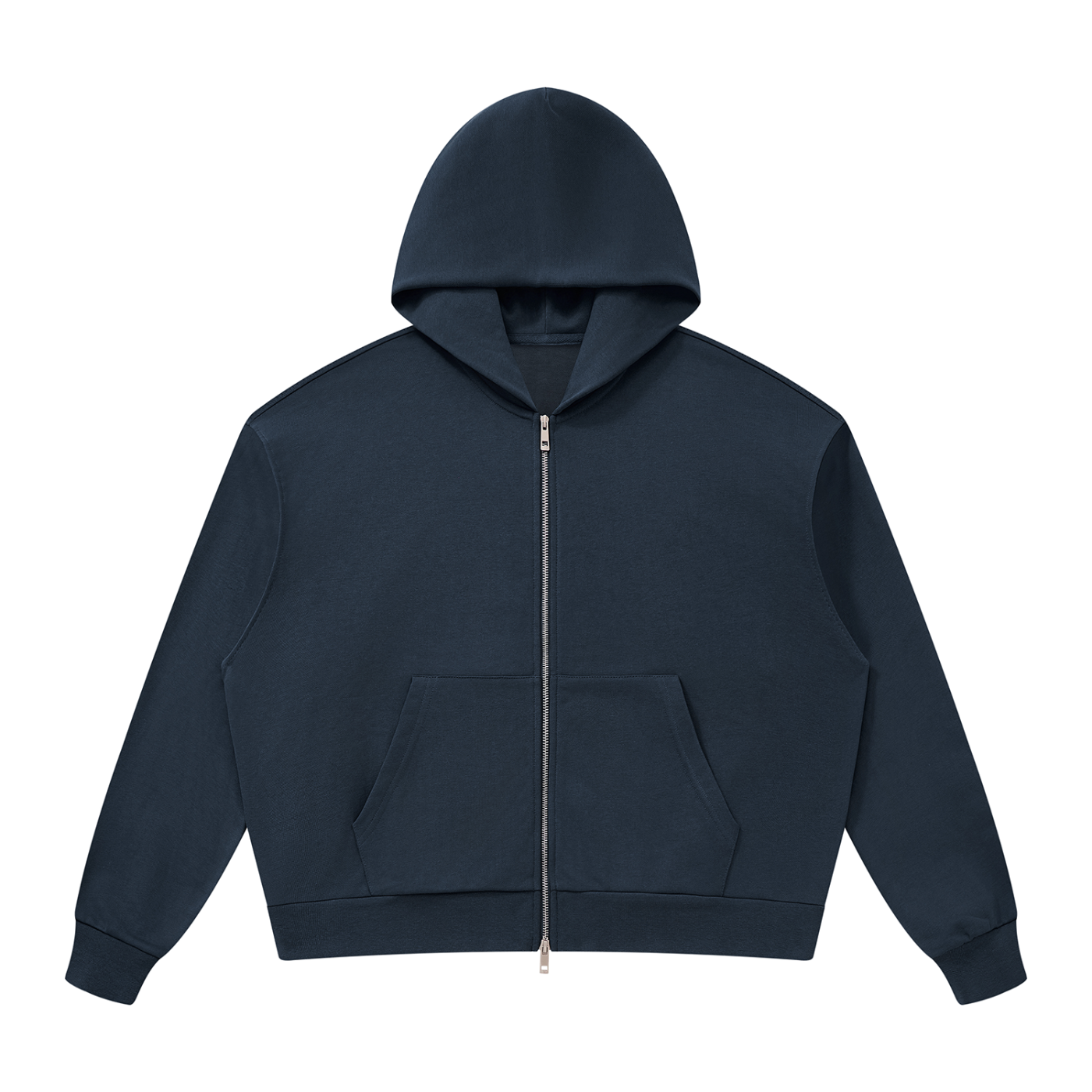 Unisex Drop Shoulder Full Zip Hoodie in Navy Blue — front view