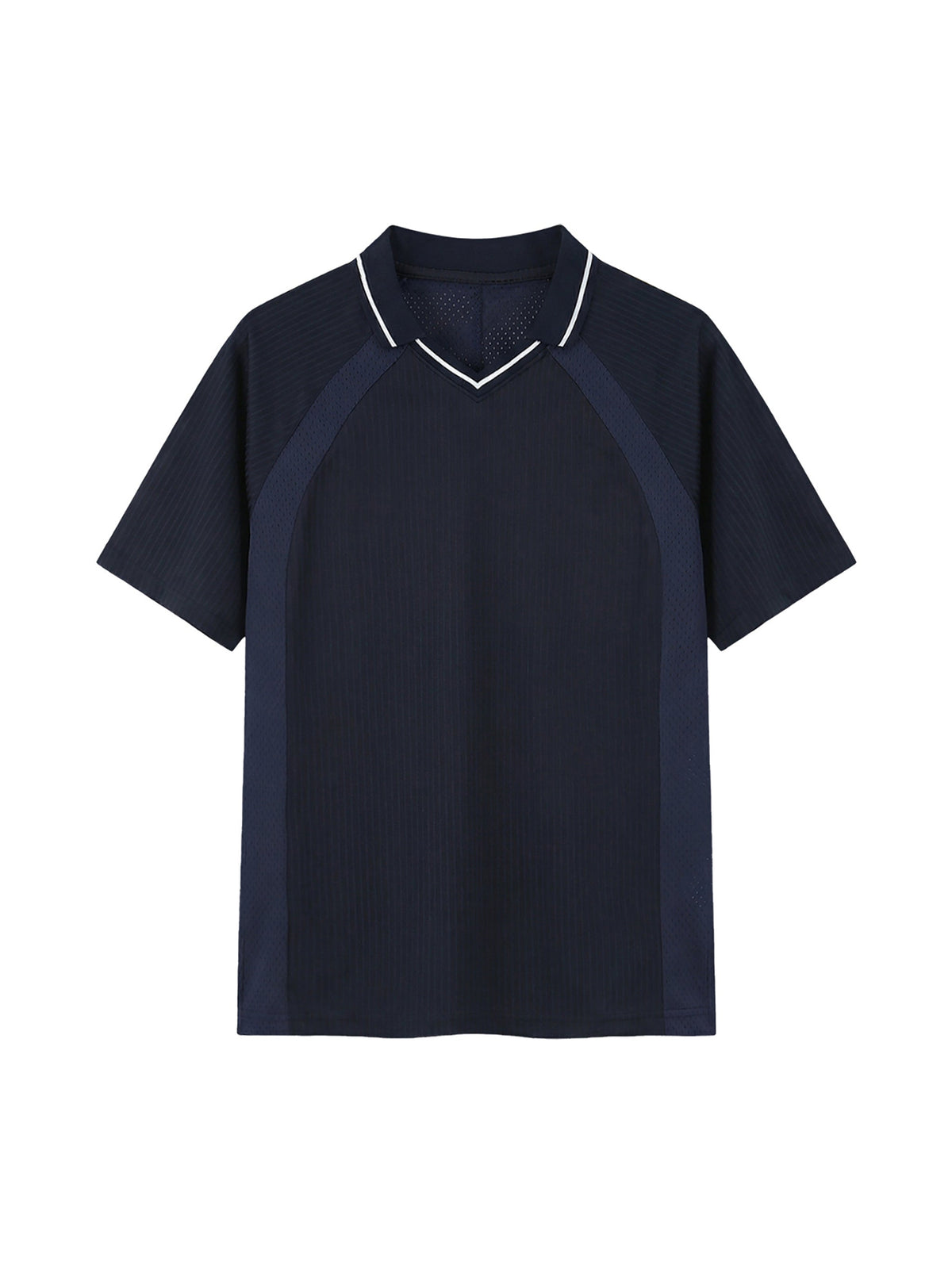 Navy Blue Unisex Striped V-Neck Soccer Jersey front view