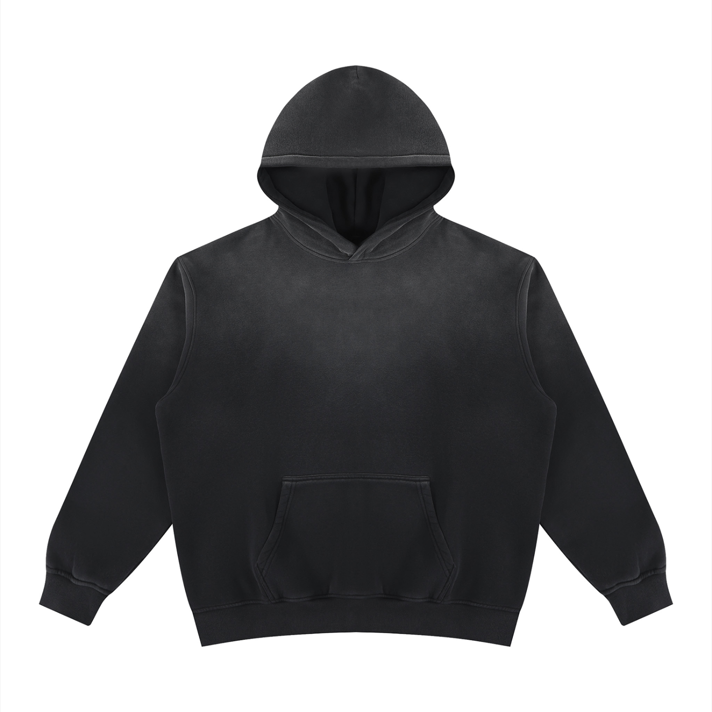 Unisex Vintage Wash Fleece Hoodie in Black — front view