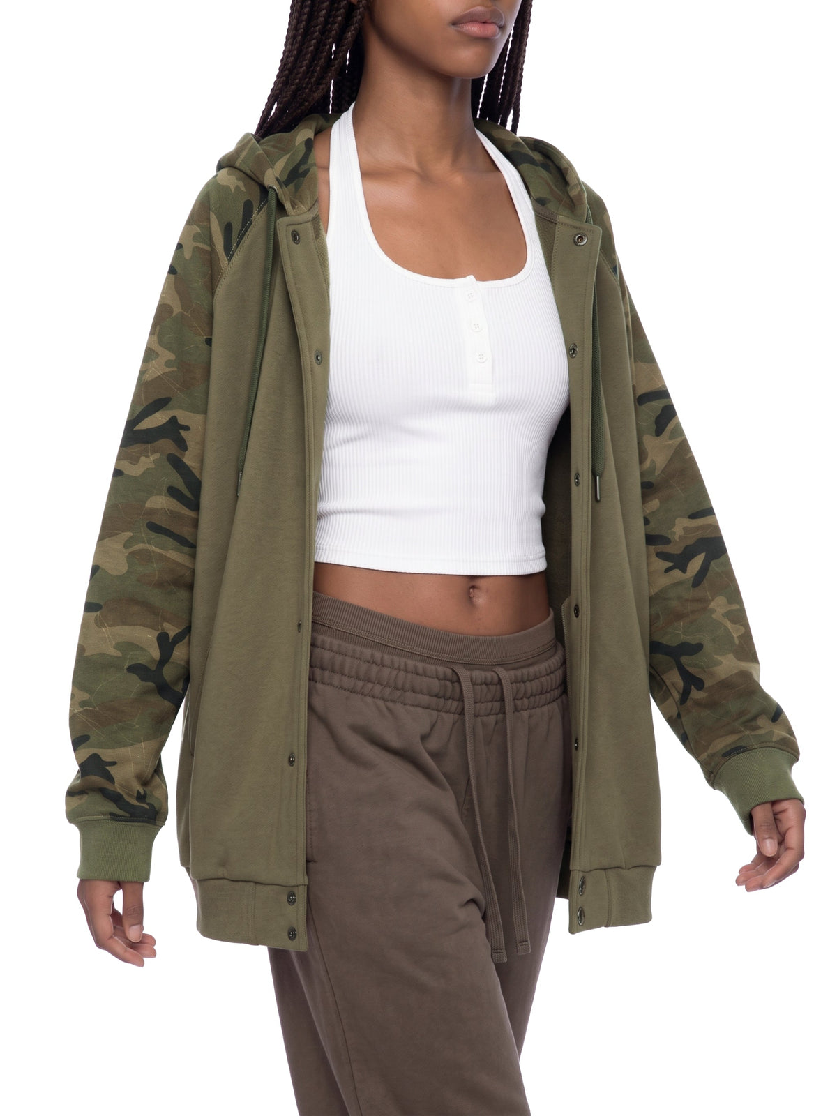 Unisex Camo-Splice Raglan Zip Hoodie