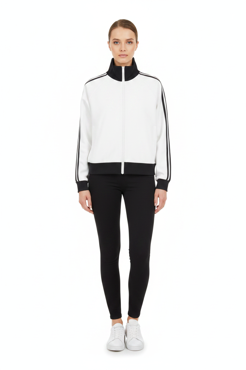 Contrast Side Stripe Fleece Cropped Track Jacket