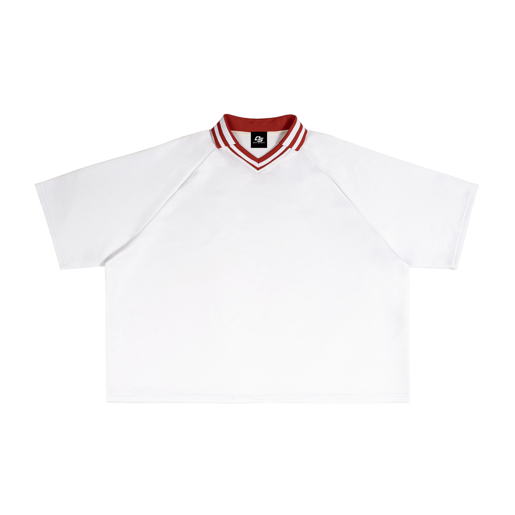 White with Red Unisex Contrast-Lapel Boxy T-Shirt front view