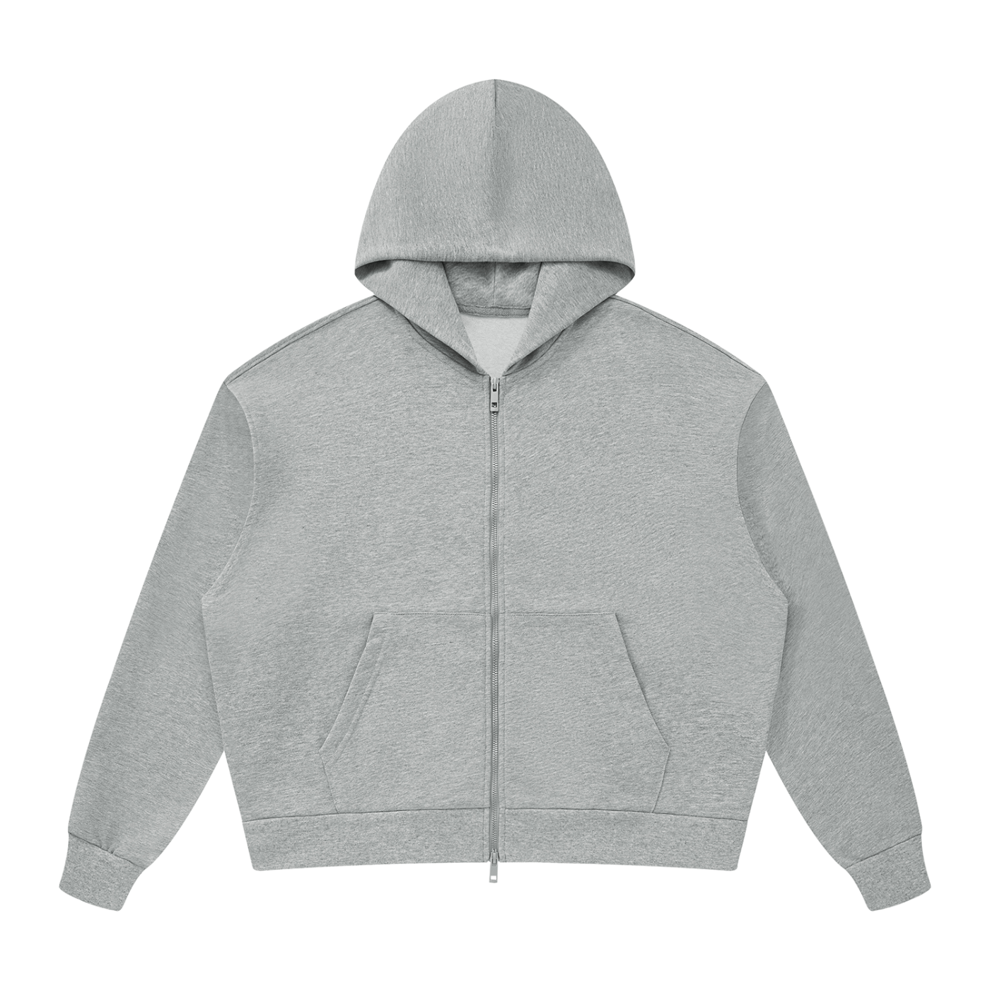 Unisex Drop Shoulder Full Zip Hoodie in Flower Grey — front view