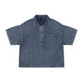 Unisex Vintage Wash Boxy Quarter-Zip Denim Shirt