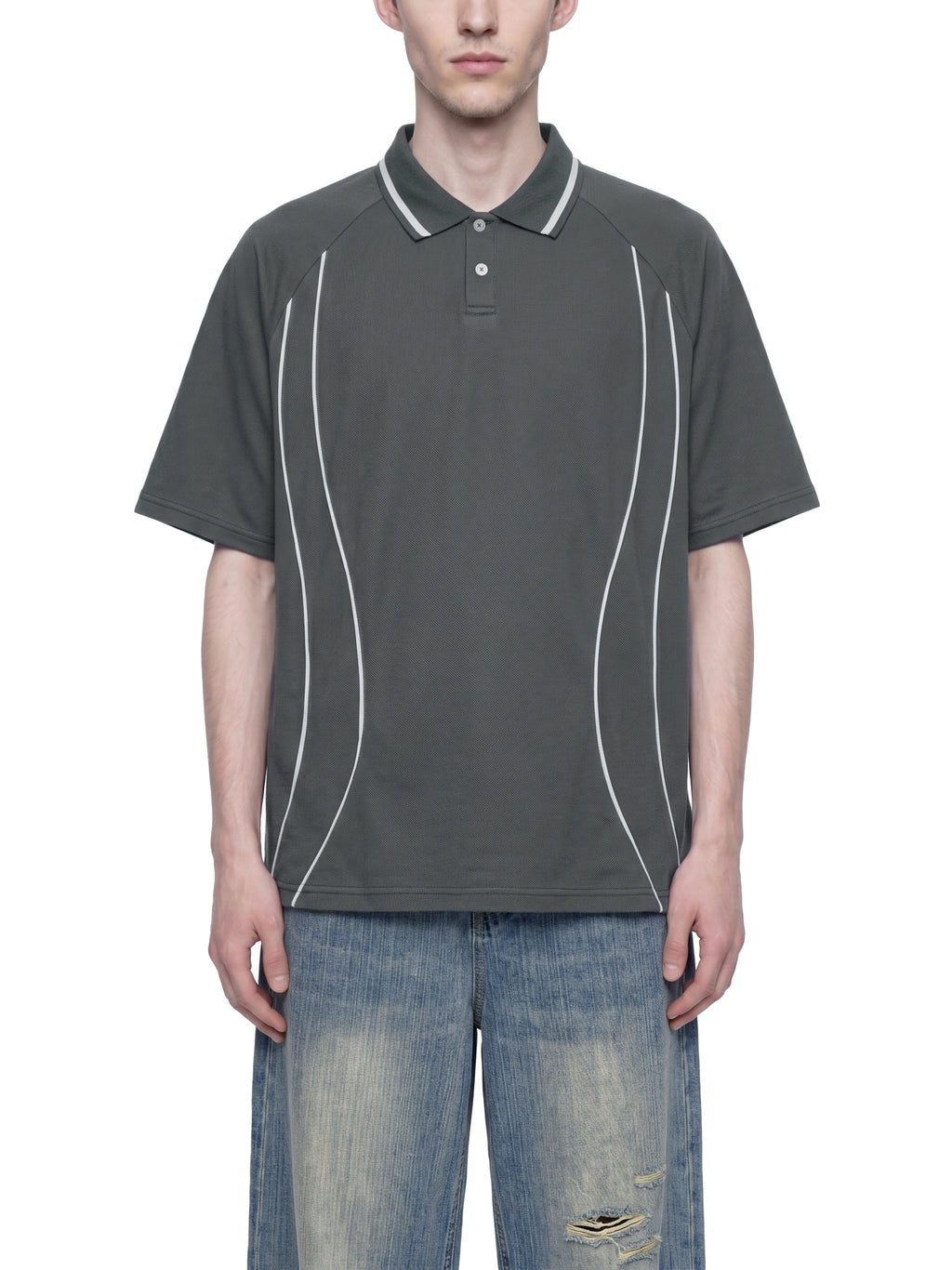 Unisex Raglan Piping Polo Shirt