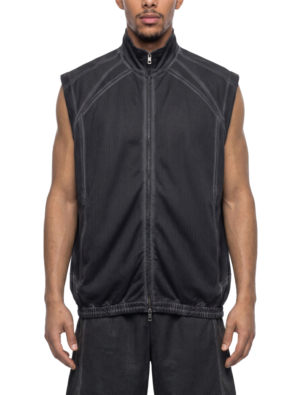 Unisex Vintage Wash Mesh Full-Zip Vest