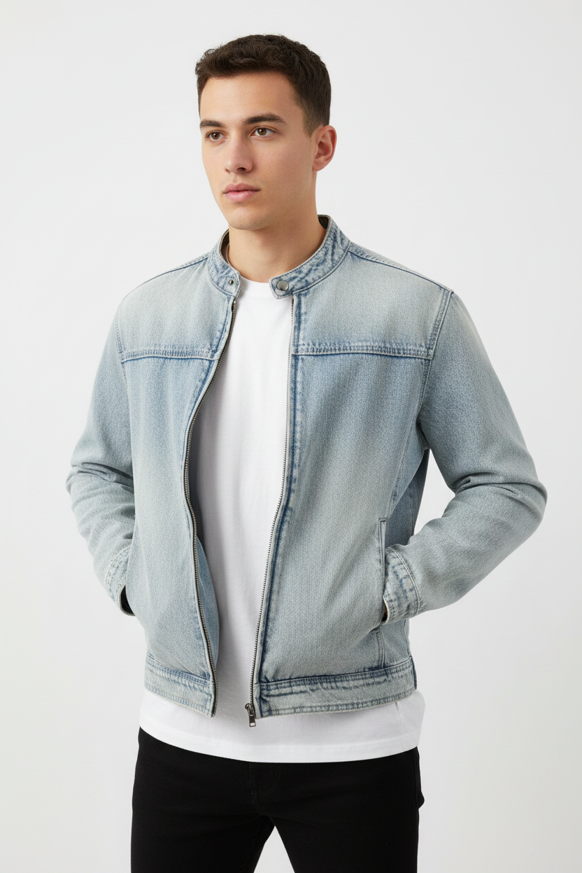 Vintage Wash Zip Denim Jacket