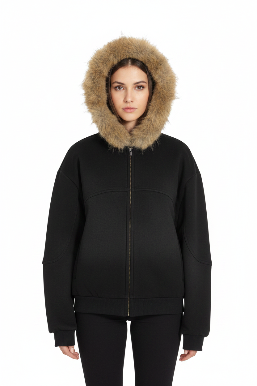 Sun Fade Boxy Detachable Fur Hoodie