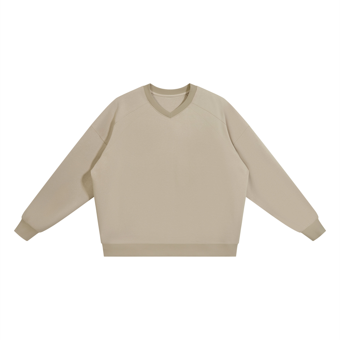 Unisex Oversized V-Neck Sweatshirt – Khaki front