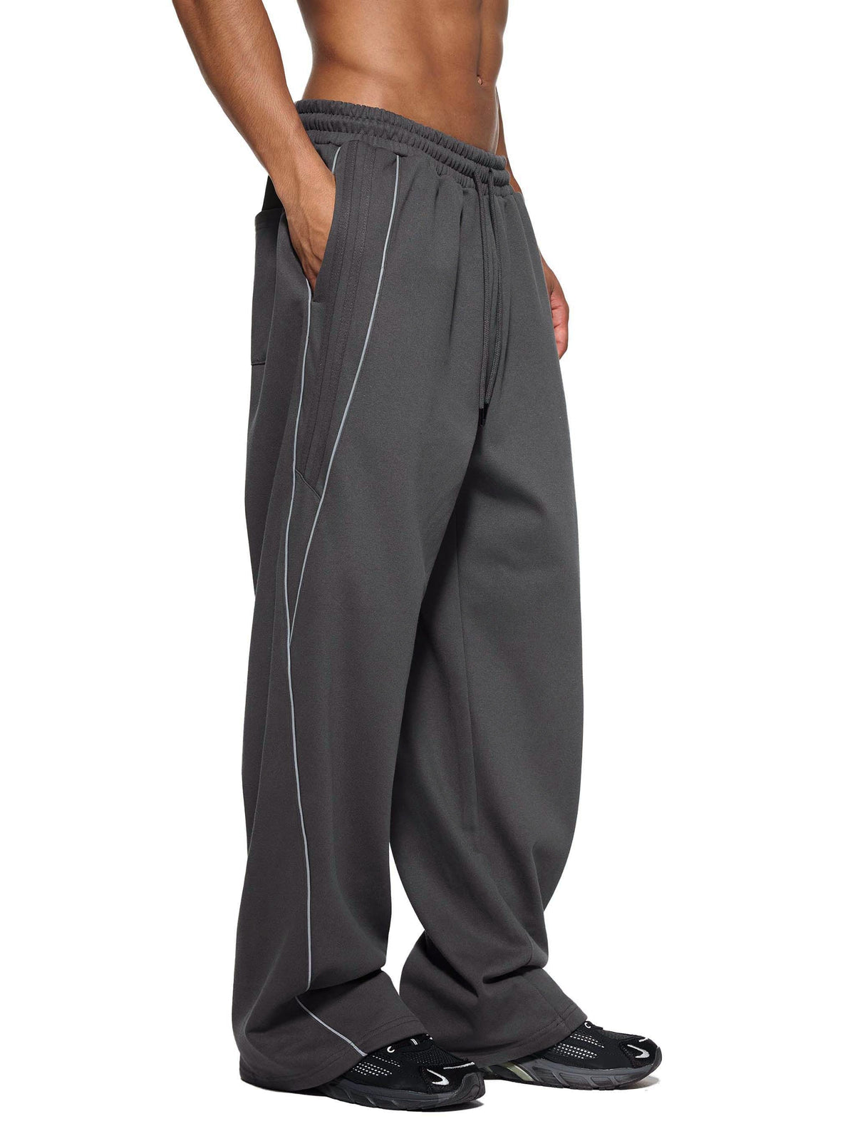 Reflective Stripe Straight-Leg Sweatpants