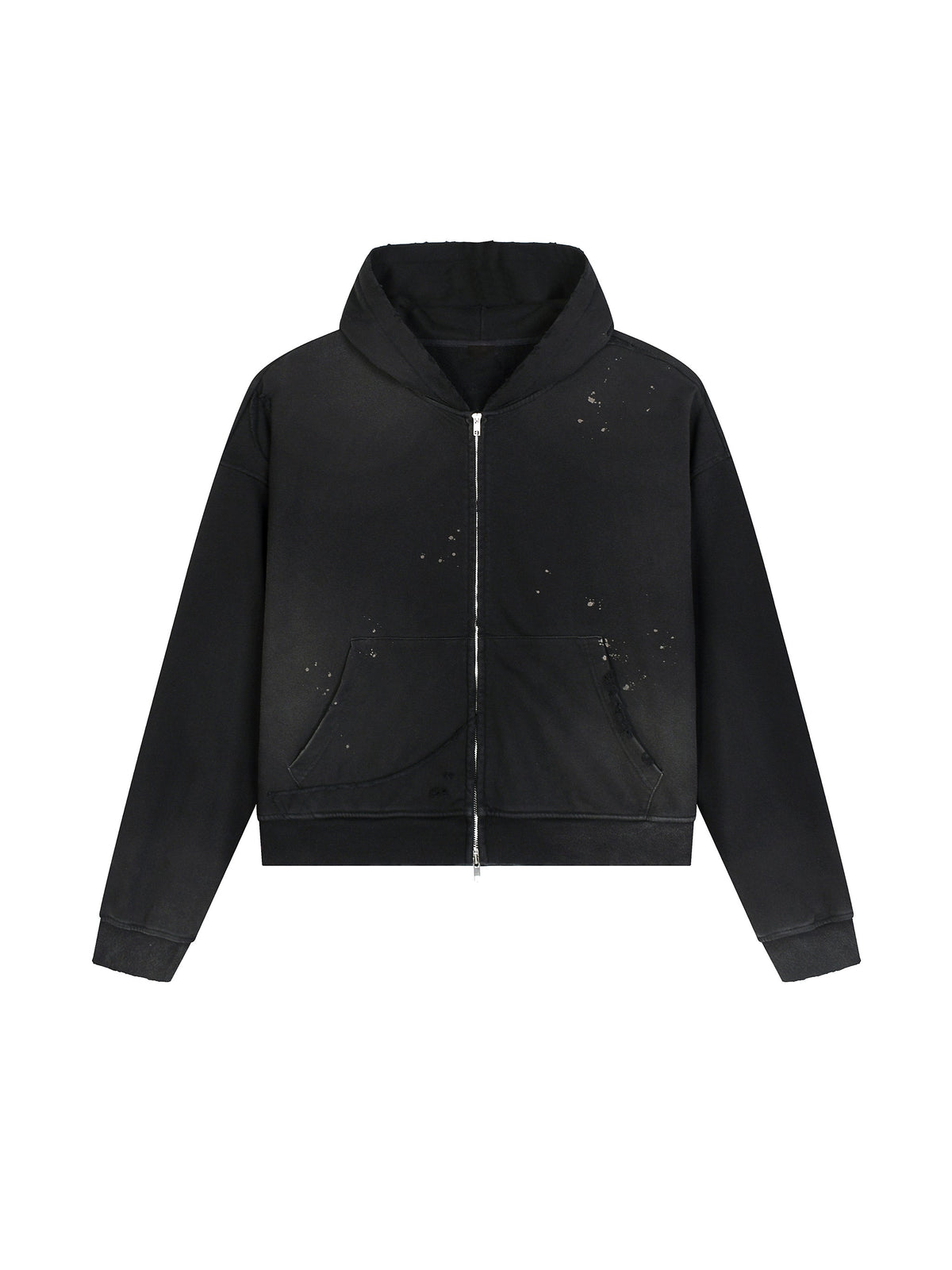 Sun Fade Frayed Raw Edge Fleece Zip Hoodie