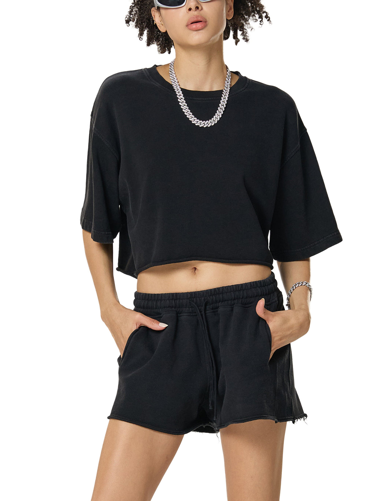 Snow Washed Raw Edge Crop Top