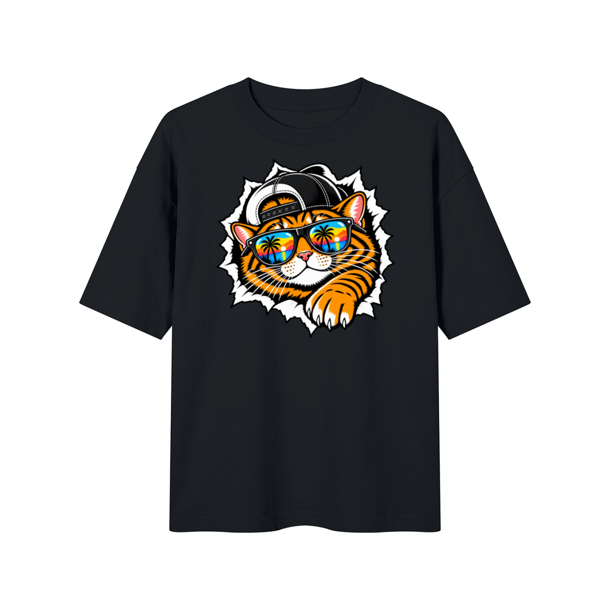 Cool Cat Sunset Sunglasses Unisex Drop Shoulder T-Shirt