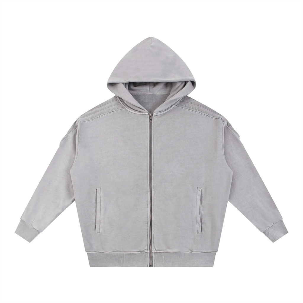 Off Script Snow-Washed Tape Raw-Edge Zip Hoodie product view 3