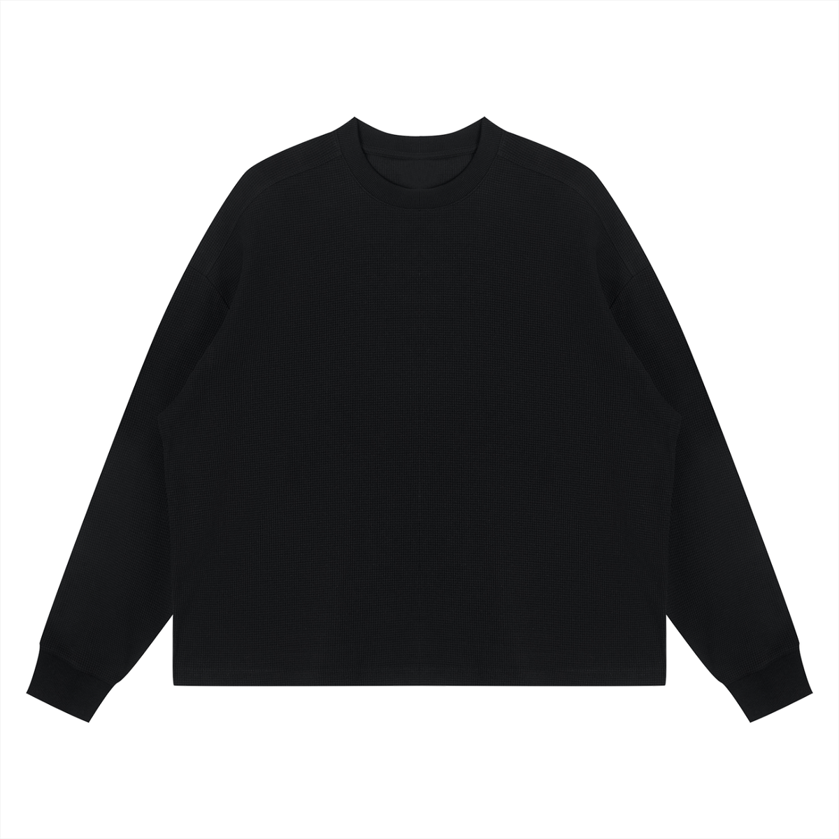 Off Script Waffle Boxy Long Sleeve T-Shirt - Black front view