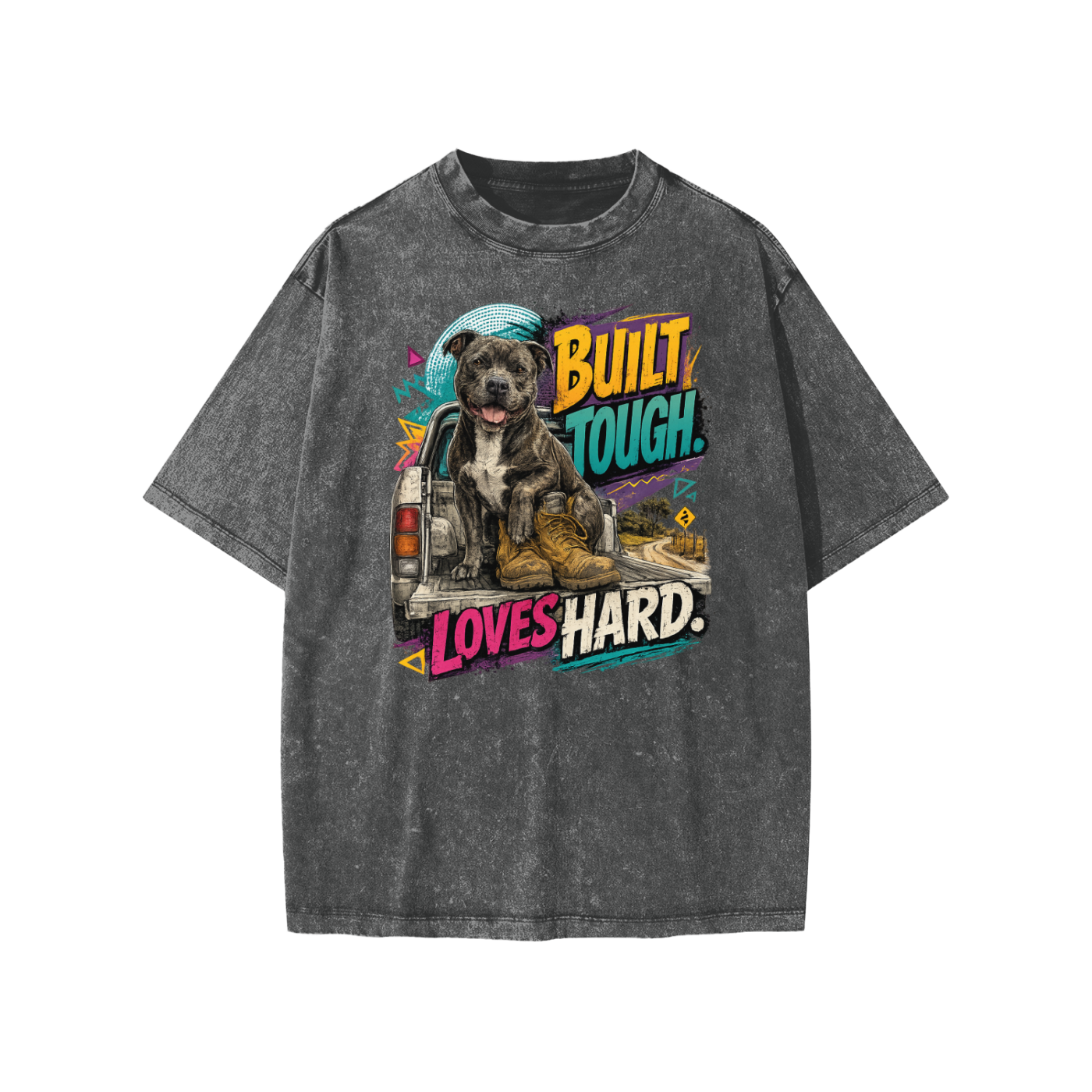 Built Tough Loves Hard snow-washed kids’ T-shirt in dark grey