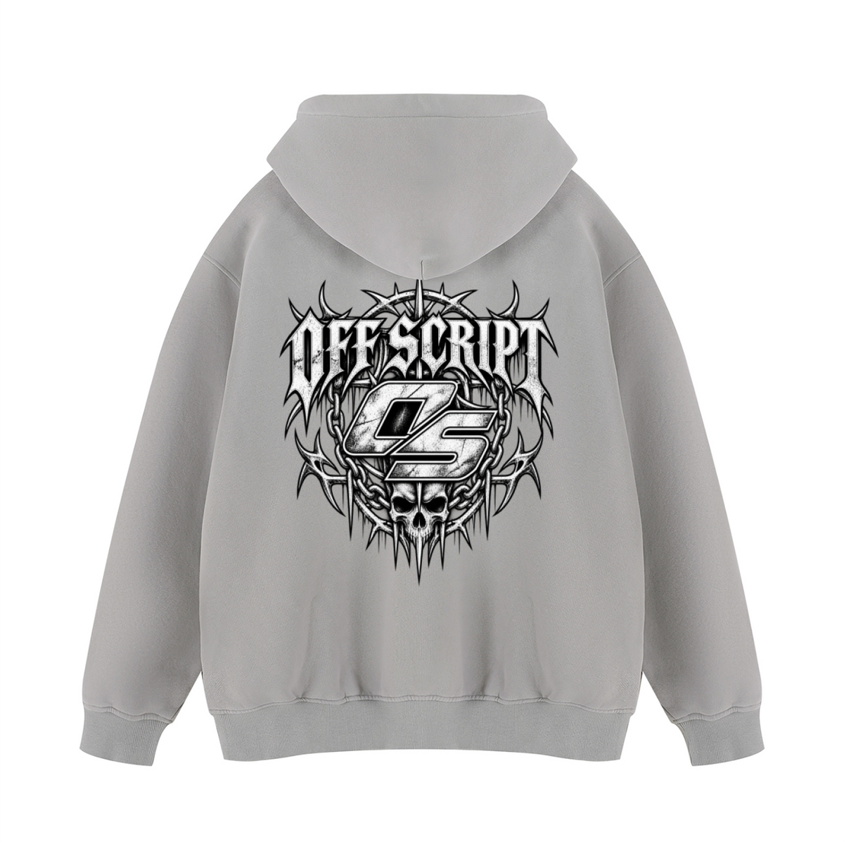 Off Script Gothic Skull Vintage Wash Fleece Hoodie