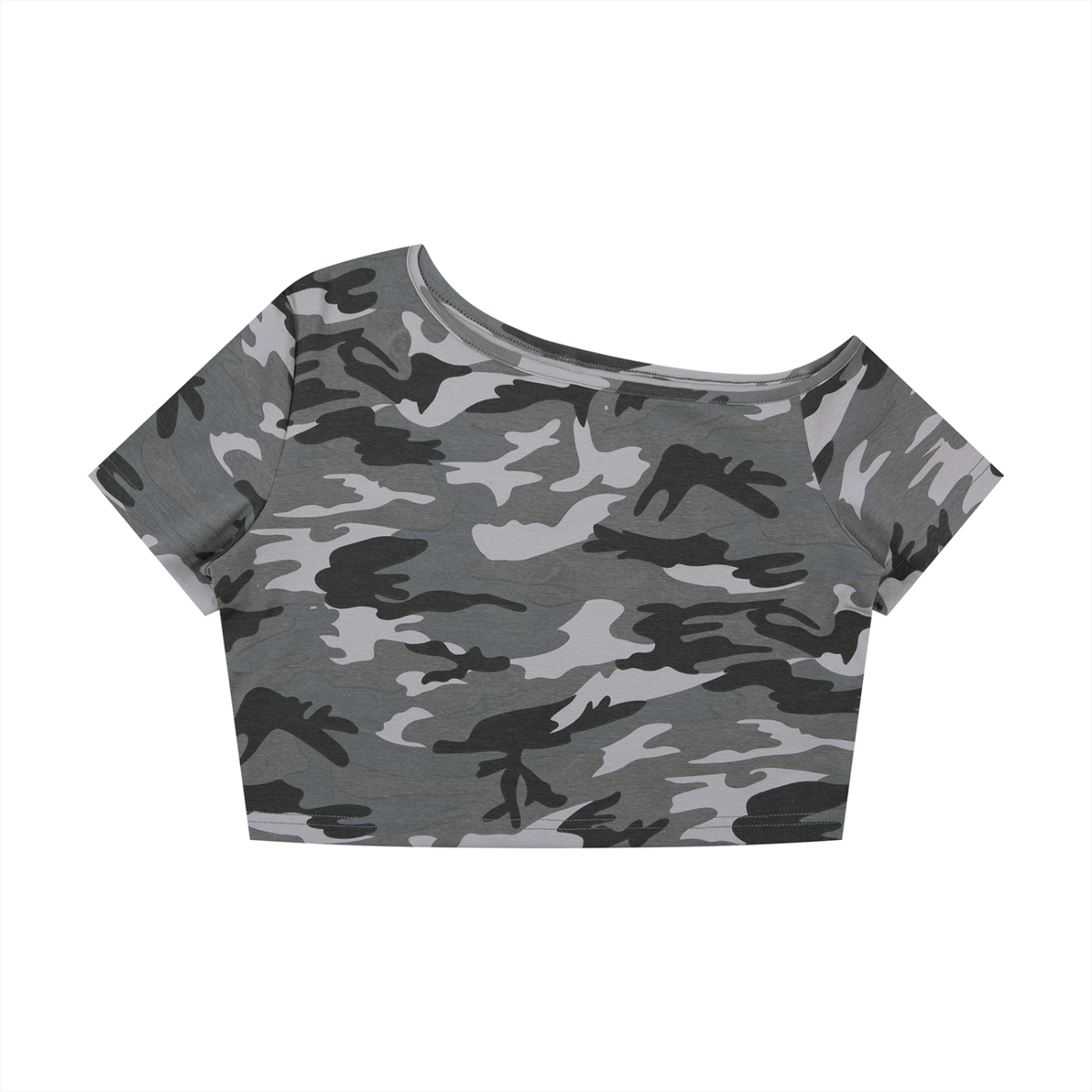Women's Camo Off-Shoulder Crop T-Shirt