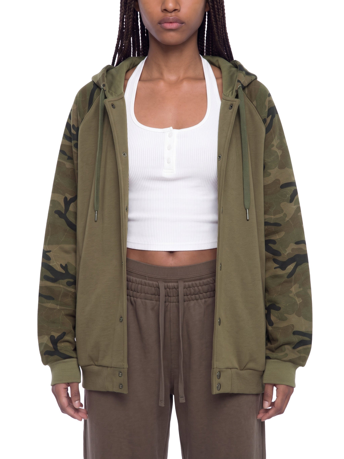 Unisex Camo-Splice Raglan Zip Hoodie