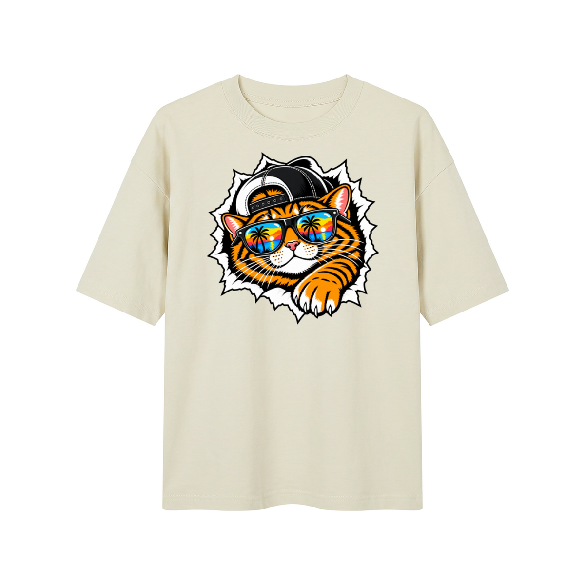 Cool Cat Sunset Sunglasses Unisex Drop Shoulder T-Shirt