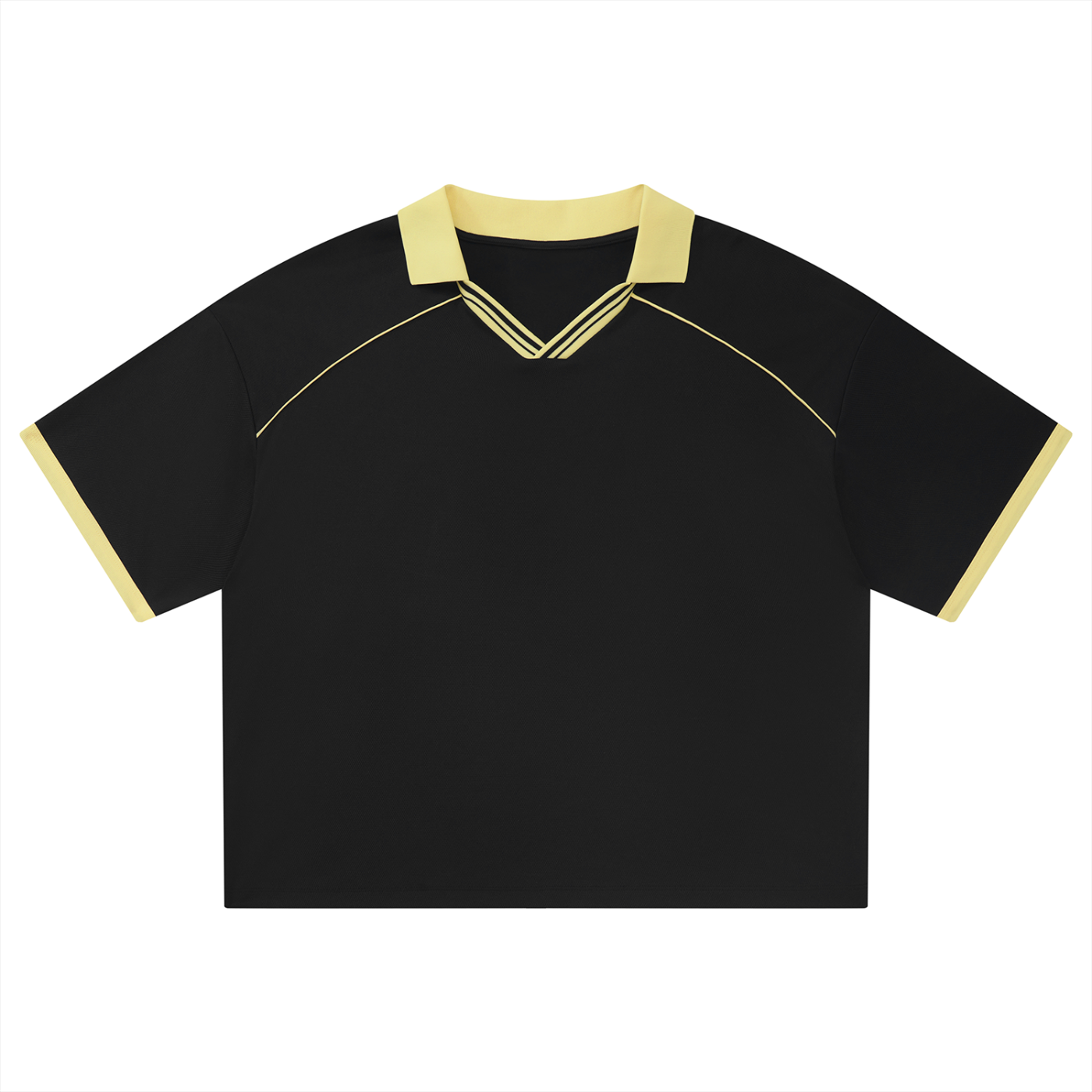 Black Unisex Collared Piping Boxy Soccer Jersey front