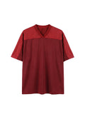 Dark Red with Dull Red Unisex Oversized Mesh V-Neck Soccer Jersey front view