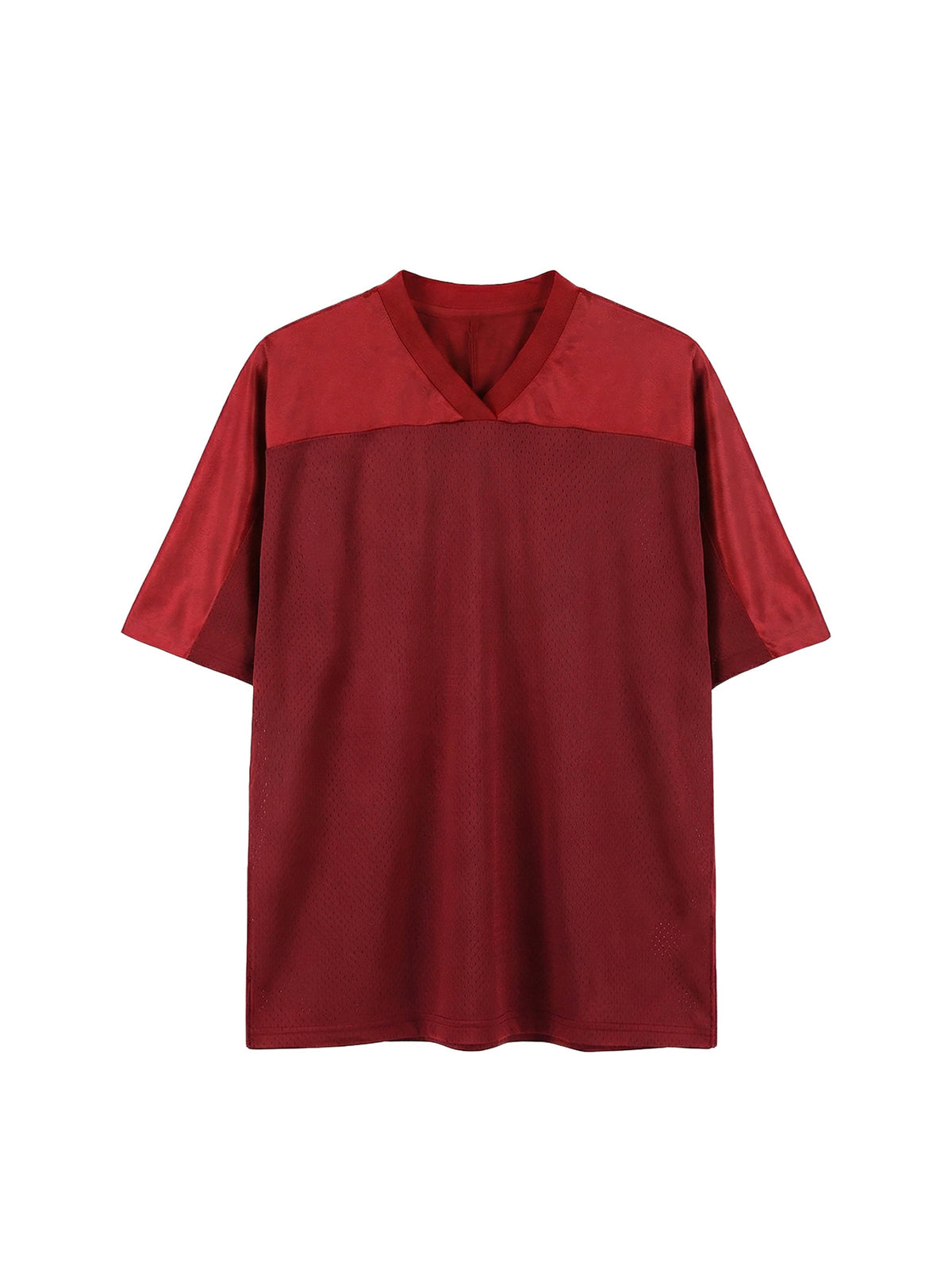 Dark Red with Dull Red Unisex Oversized Mesh V-Neck Soccer Jersey front view