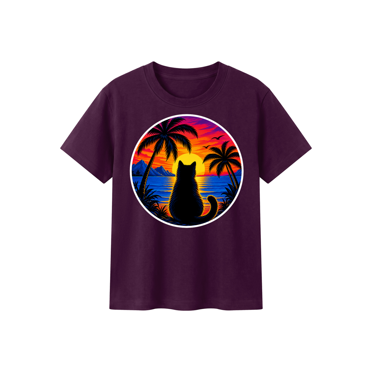 Sunset Cat Kids' Crewneck Short-Sleeve T-Shirt