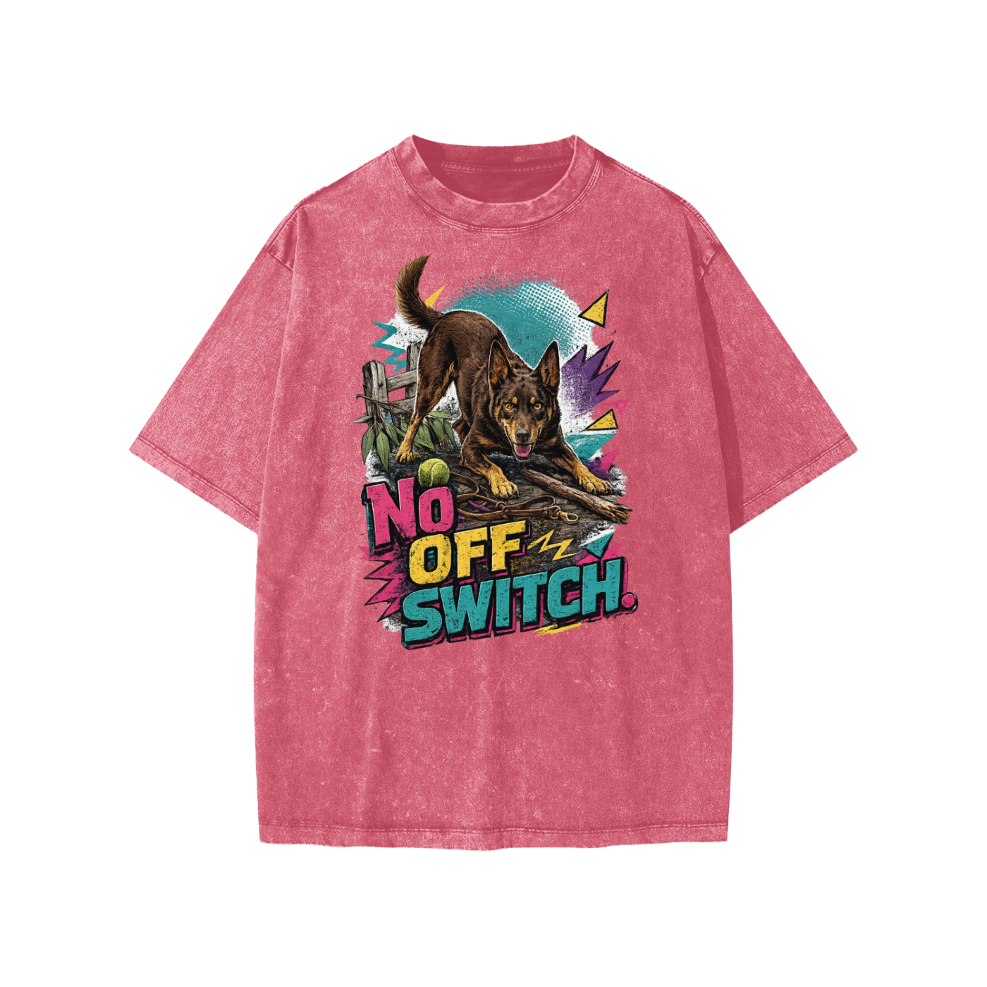 No Off Switch snow-washed kids’ T-shirt in cherry colour