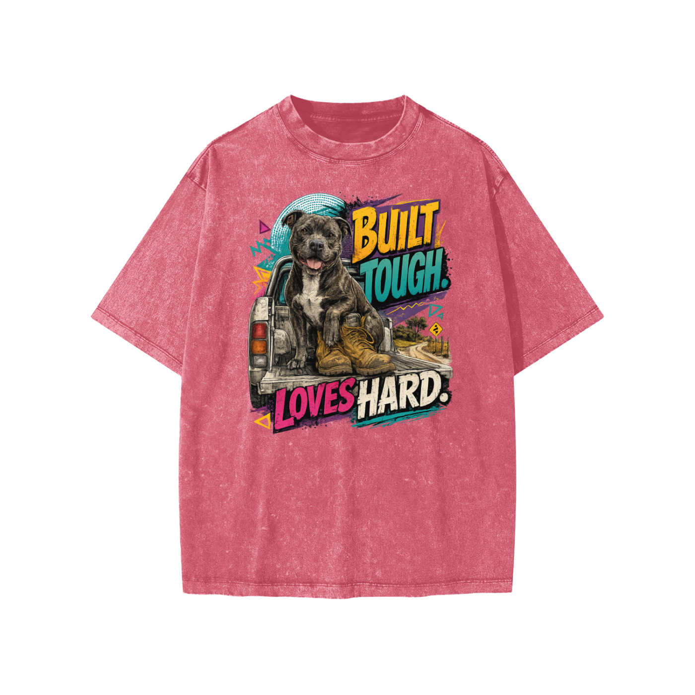Built Tough Loves Hard snow-washed kids’ T-shirt in cherry colour