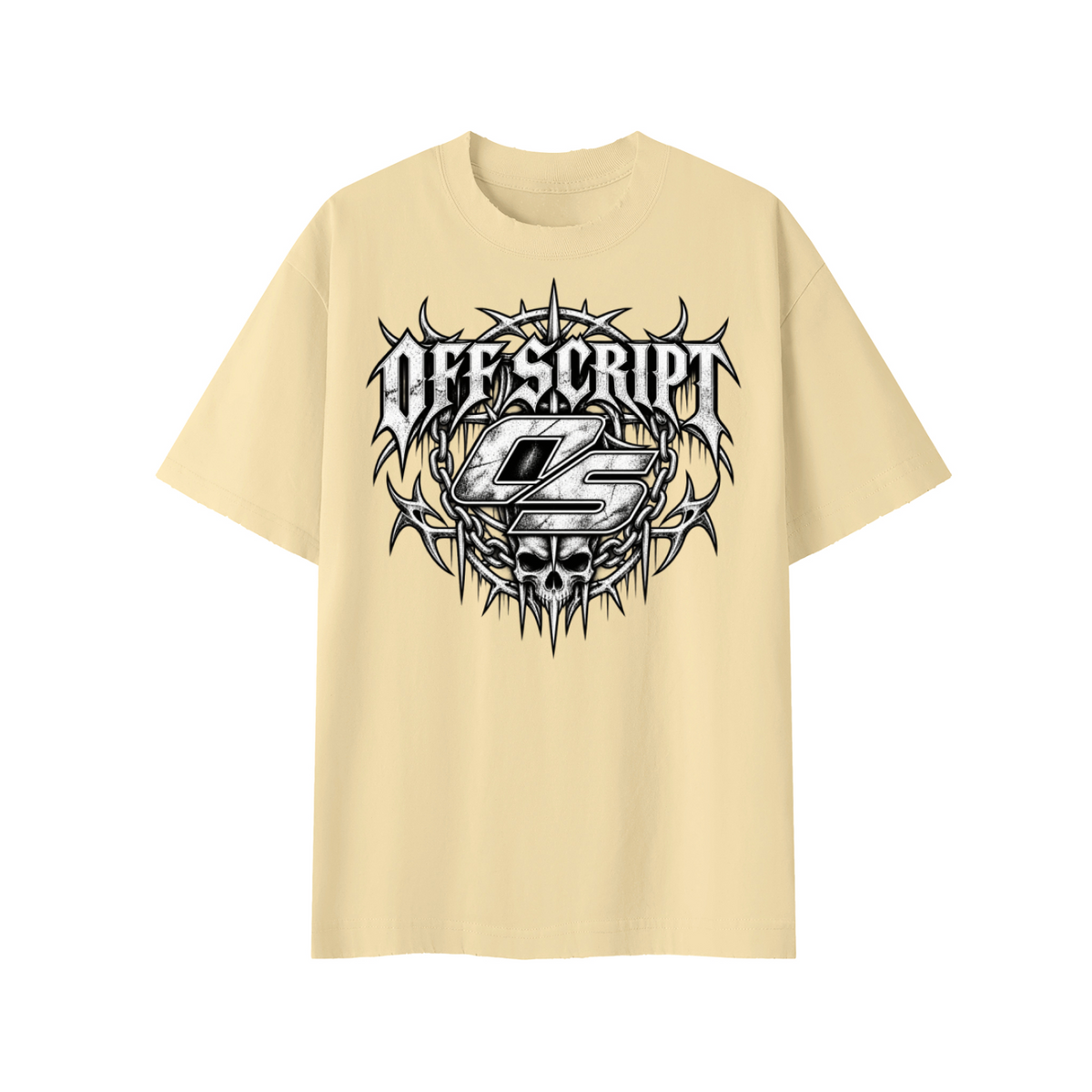 Off Script Gothic Skull Front-Print Vintage Wash Distressed T-Shirt